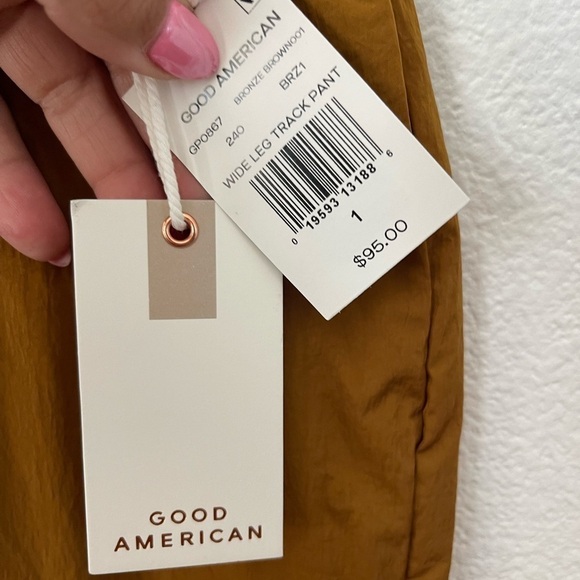 NWT Good American Bronze Gold Wide Leg Track Pants Size 1/Small Elastic Waist - Picture 7 of 8